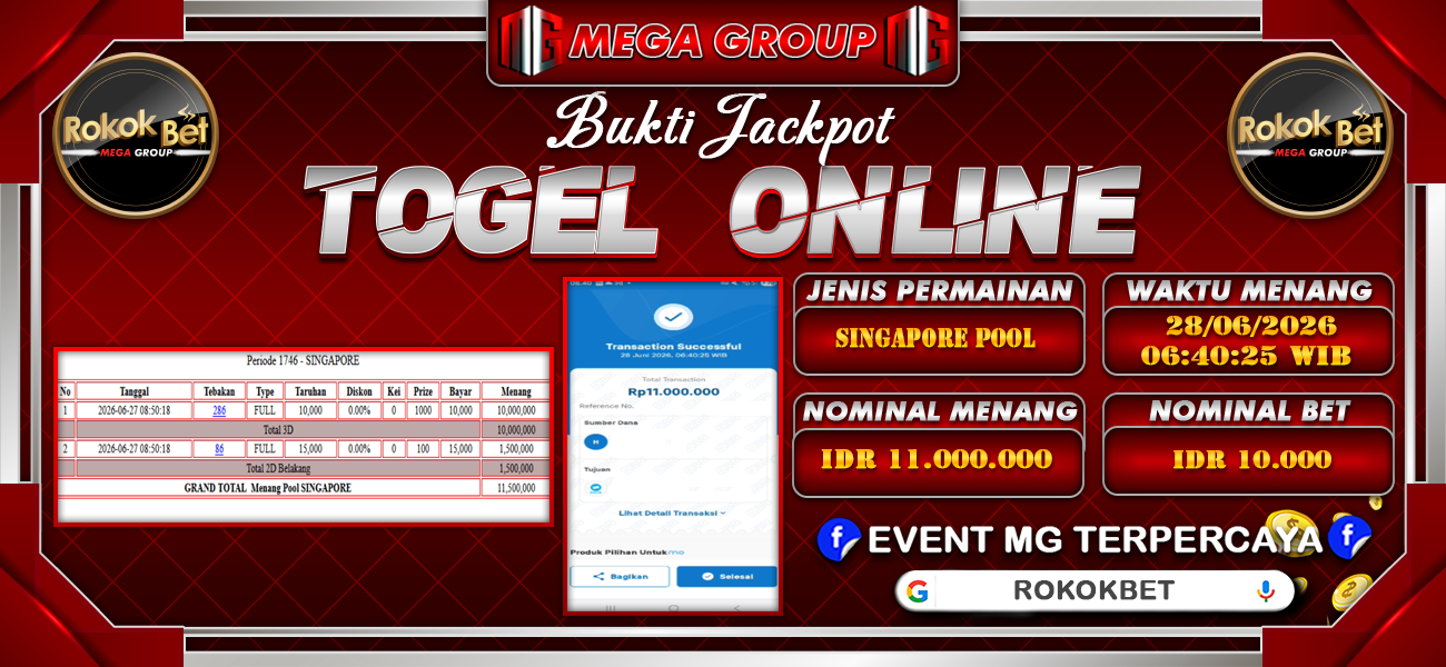 Bukti JP situs Rokokbet hari Minggu, 28 Juni 2026